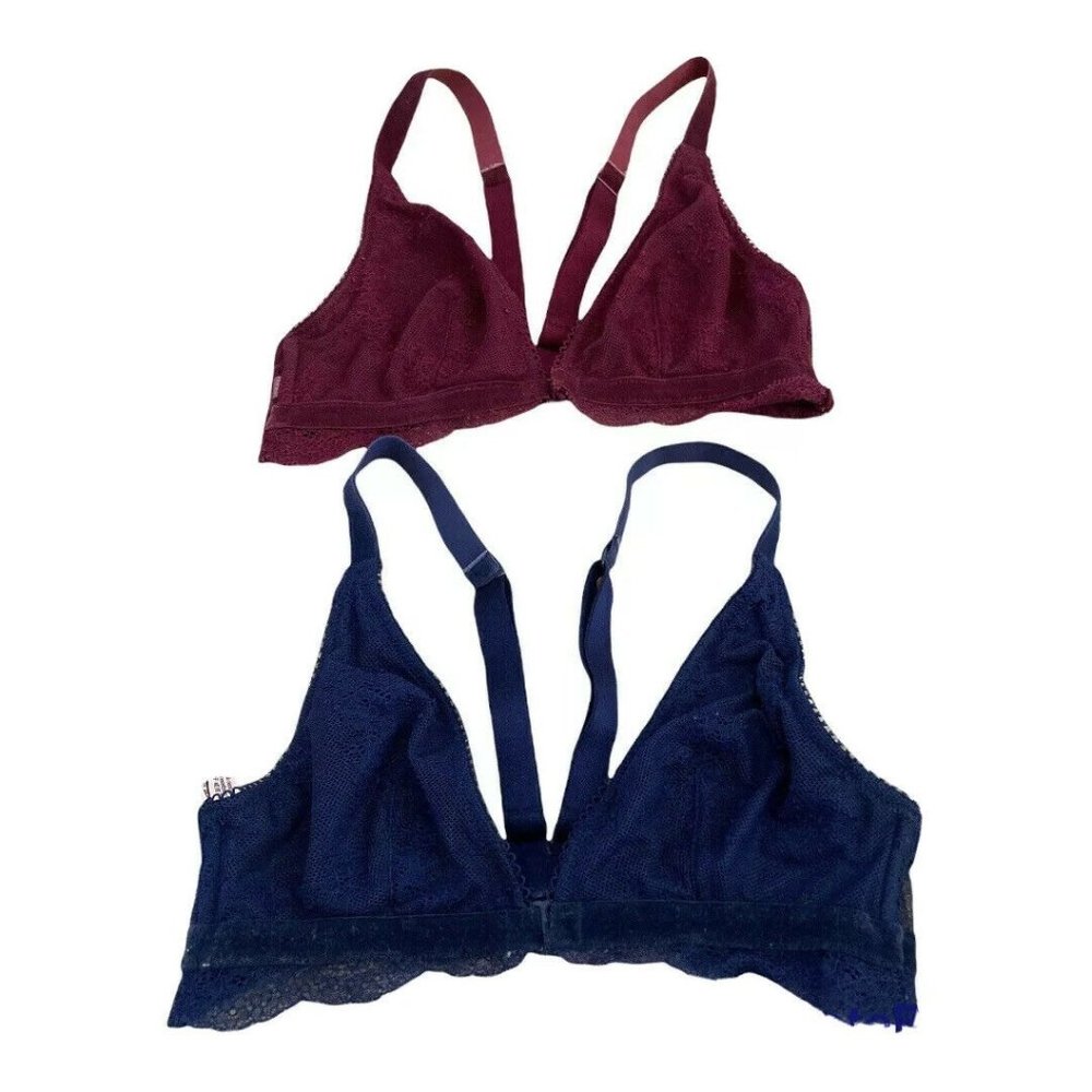 Victoria's Secret Lot of 2 Size XS Bralettes Maroon & Blue --Lace with Velvet